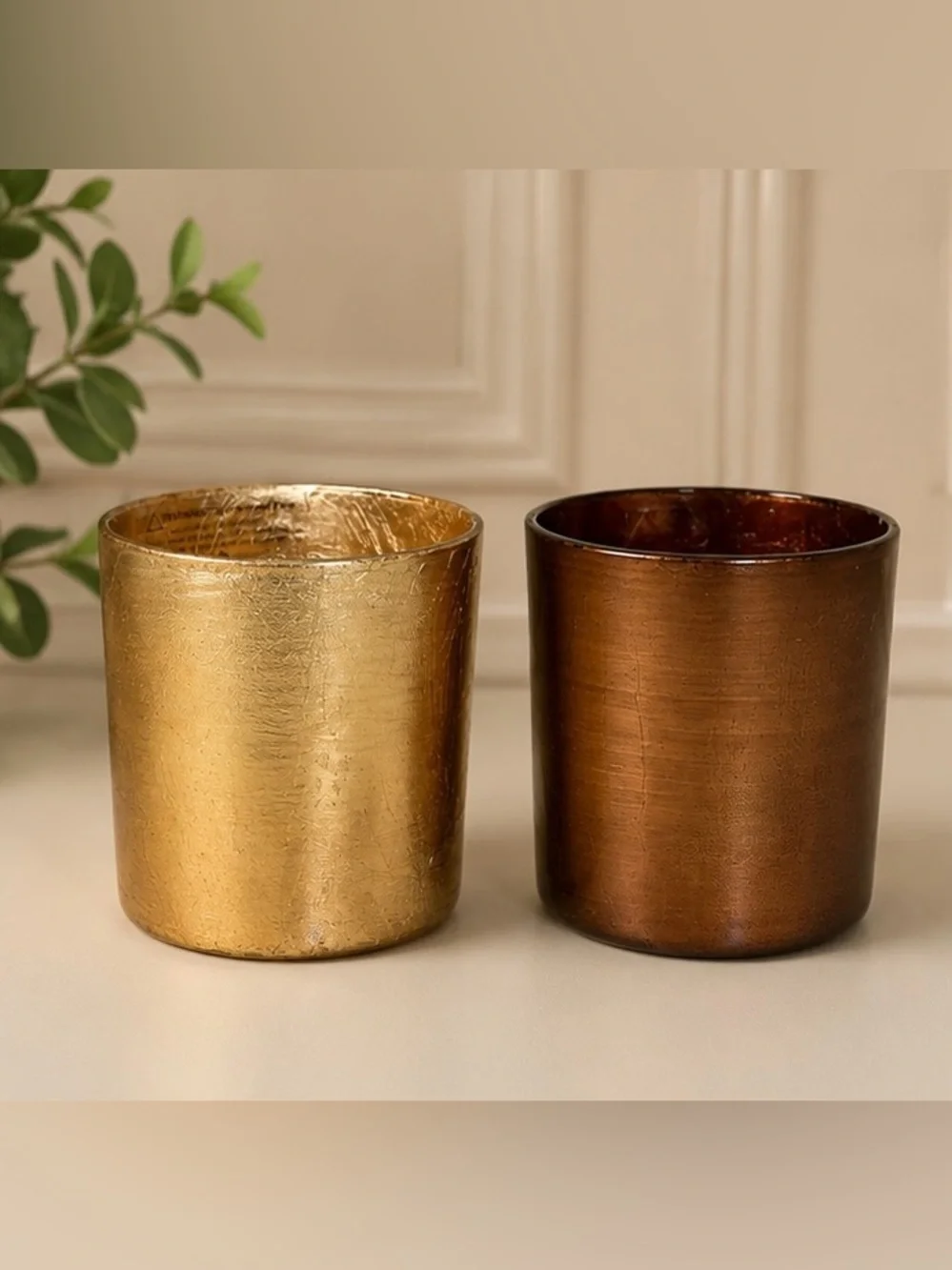 Metallic Glass Votive Candle Holders Set of 2 Gold Brown Decor